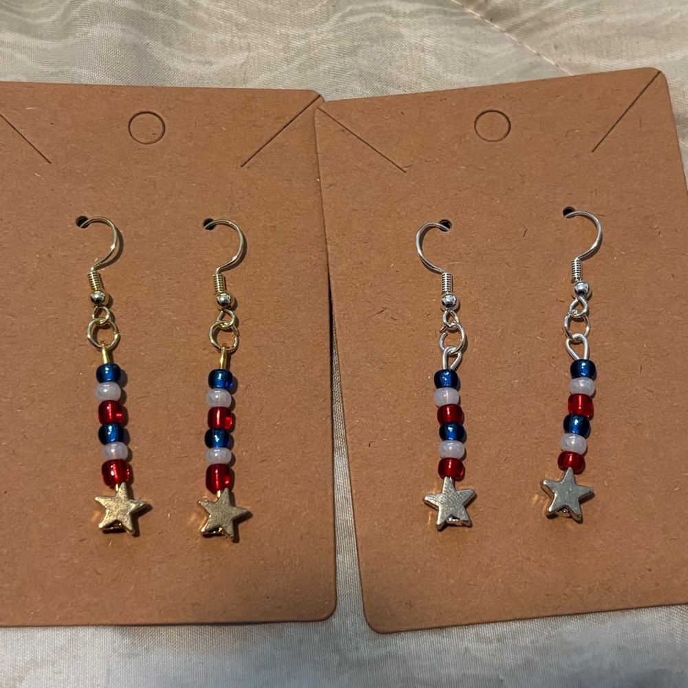 Handmade Beaded Earrings - Fourth of July